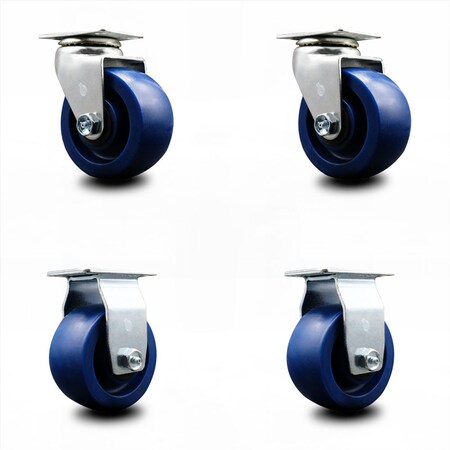 Service Caster 4 Inch Solid Polyurethane Caster Set with Ball Bearings 2 Swivel 2 Rigid SCC-20S420-SPUB-2-R-2